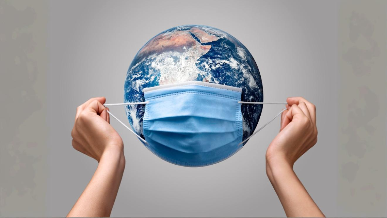 globe with nose mask signaling pandemic Outbreak